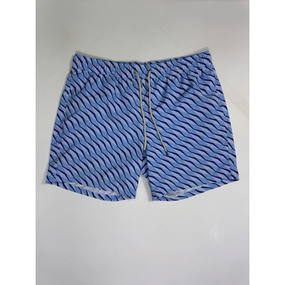 Fair Harbor Swim Trunks Mens 2XL Lined Shorts 7” Beach Blue Geometric Resort